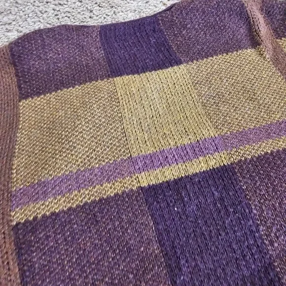 CJ Banks Long Open Front Cardigan Sweater Womens 2X Plaid Purple Tan Knit - Picture 13 of 14